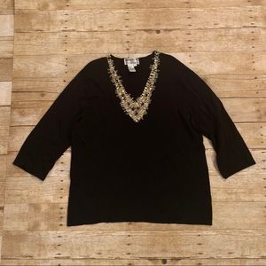 Black half sleeve top with beaded neck
